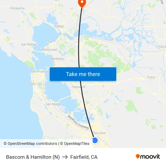 Bascom & Hamilton (N) to Fairfield, CA map