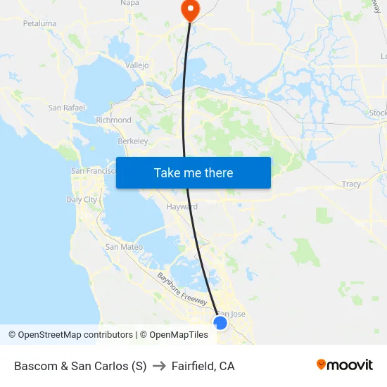 Bascom & San Carlos (S) to Fairfield, CA map