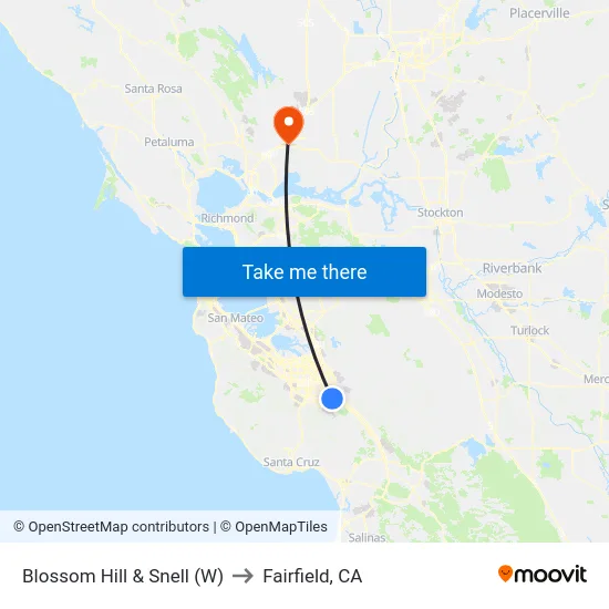 Blossom Hill & Snell (W) to Fairfield, CA map