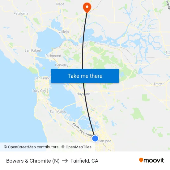 Bowers & Chromite (N) to Fairfield, CA map