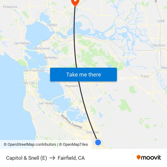 Capitol & Snell (E) to Fairfield, CA map