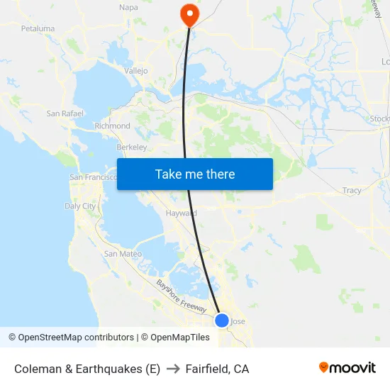 Coleman & Earthquakes (E) to Fairfield, CA map