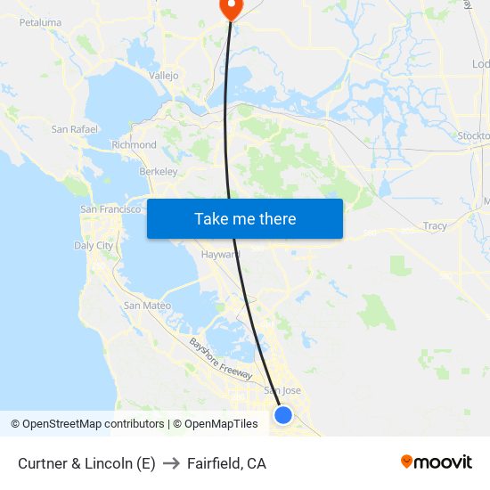 Curtner & Lincoln (E) to Fairfield, CA map