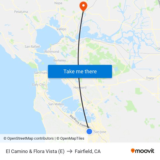 El Camino & Flora Vista (E) to Fairfield, CA map