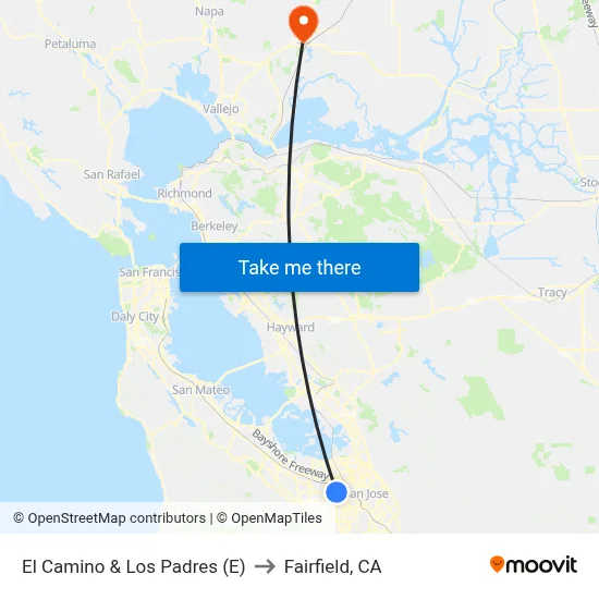 El Camino & Los Padres (E) to Fairfield, CA map