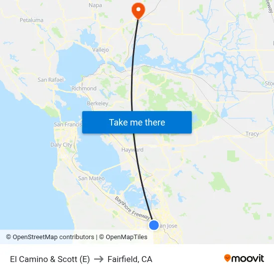 El Camino & Scott (E) to Fairfield, CA map