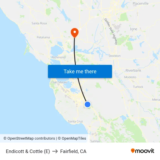 Endicott & Cottle (E) to Fairfield, CA map