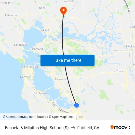 Escuela & Milpitas High School (S) to Fairfield, CA map
