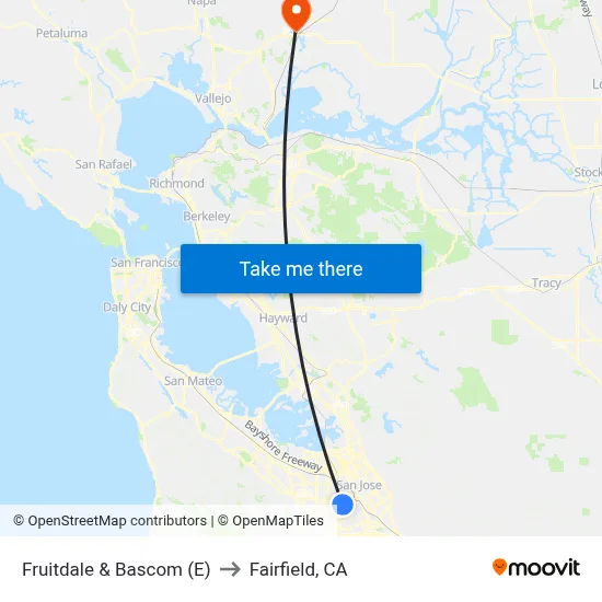 Fruitdale & Bascom (E) to Fairfield, CA map