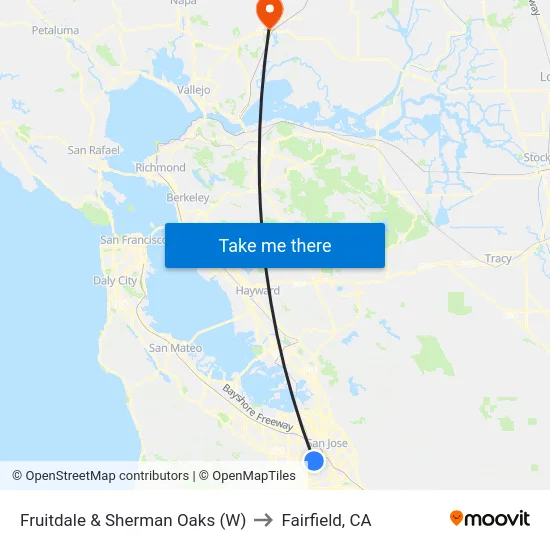 Fruitdale & Sherman Oaks (W) to Fairfield, CA map