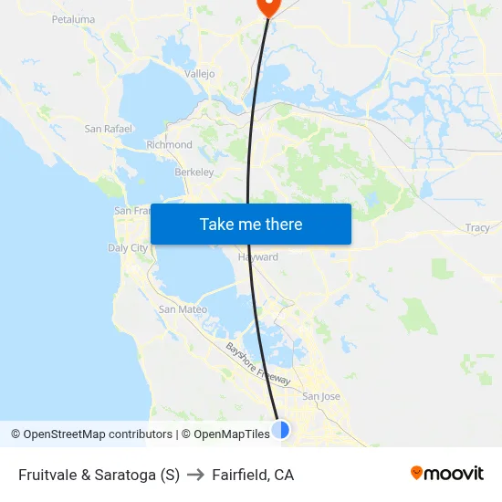 Fruitvale & Saratoga (S) to Fairfield, CA map