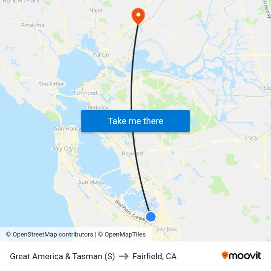 Great America & Tasman (S) to Fairfield, CA map