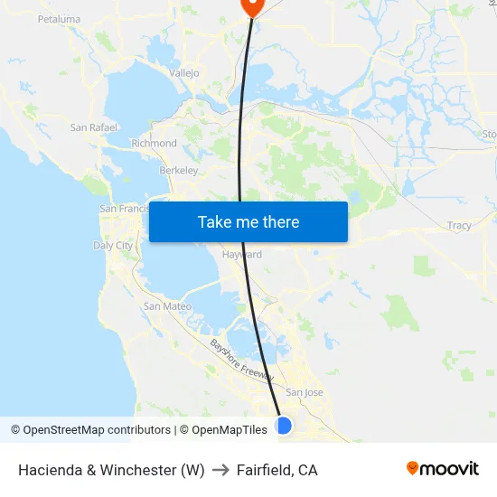 Hacienda & Winchester (W) to Fairfield, CA map