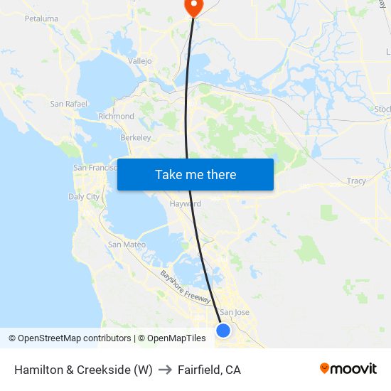 Hamilton & Creekside (W) to Fairfield, CA map