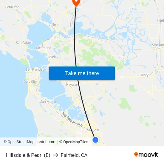 Hillsdale & Pearl (E) to Fairfield, CA map