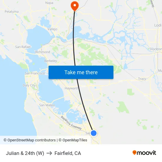 Julian & 24th (W) to Fairfield, CA map