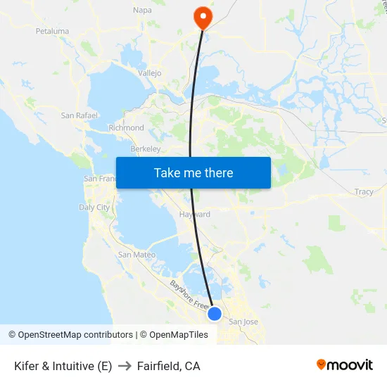 Kifer & Intuitive (E) to Fairfield, CA map