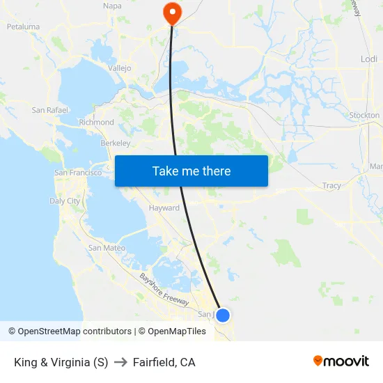 King & Virginia (S) to Fairfield, CA map