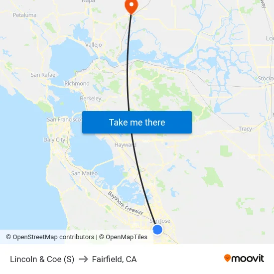 Lincoln & Coe (S) to Fairfield, CA map