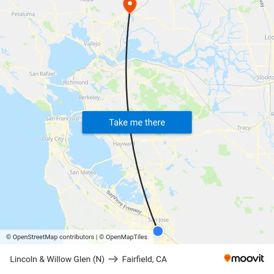 Lincoln & Willow Glen (N) to Fairfield, CA map