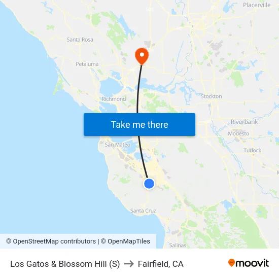 Los Gatos & Blossom Hill (S) to Fairfield, CA map