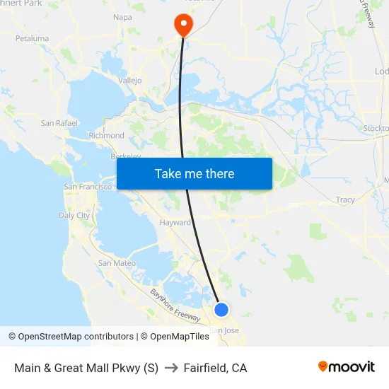 Main & Great Mall Pkwy (S) to Fairfield, CA map