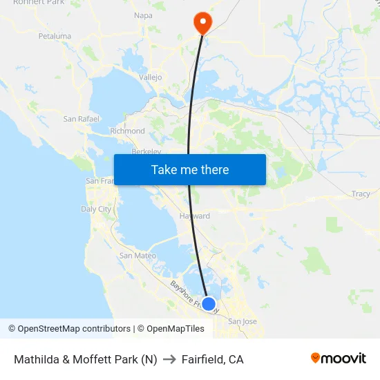 Mathilda & Moffett Park (N) to Fairfield, CA map