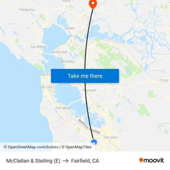 McClellan & Stelling (E) to Fairfield, CA map