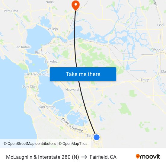 McLaughlin & Interstate 280 (N) to Fairfield, CA map