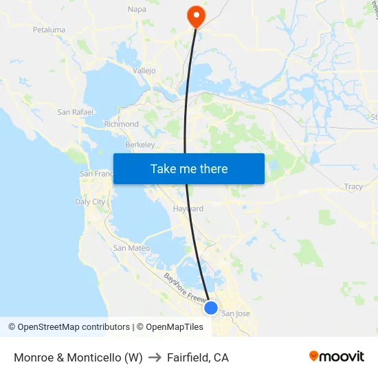 Monroe & Monticello (W) to Fairfield, CA map