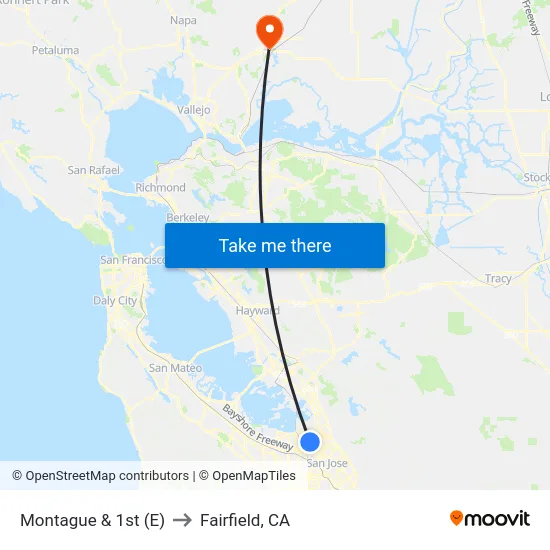 Montague & 1st (E) to Fairfield, CA map