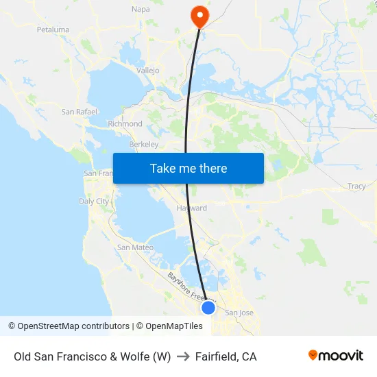 Old San Francisco & Wolfe (W) to Fairfield, CA map