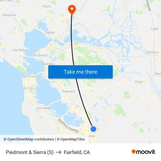 Piedmont & Sierra (S) to Fairfield, CA map