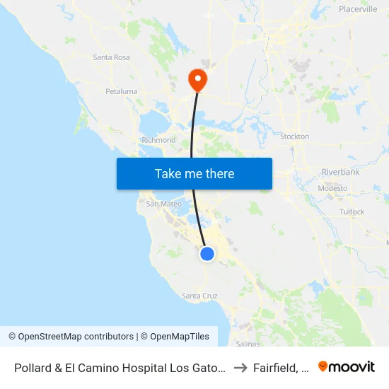 Pollard & El Camino Hospital Los Gatos (N) to Fairfield, CA map
