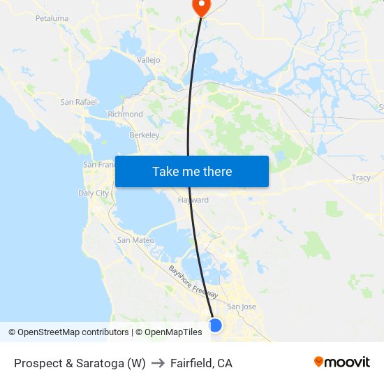 Prospect & Saratoga (W) to Fairfield, CA map