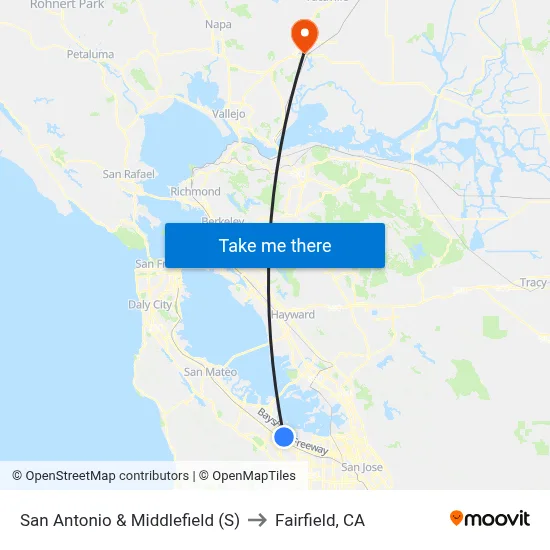 San Antonio & Middlefield (S) to Fairfield, CA map