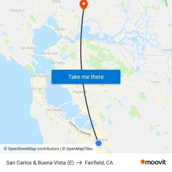 San Carlos & Buena Vista (E) to Fairfield, CA map