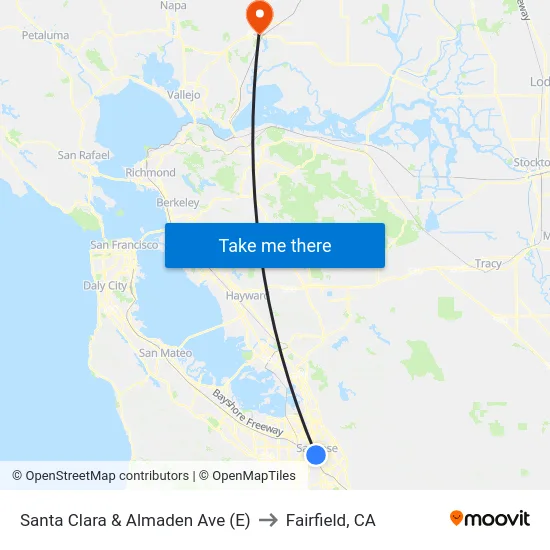 Santa Clara & Almaden Ave (E) to Fairfield, CA map