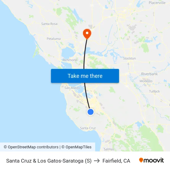 Santa Cruz & Los Gatos-Saratoga (S) to Fairfield, CA map