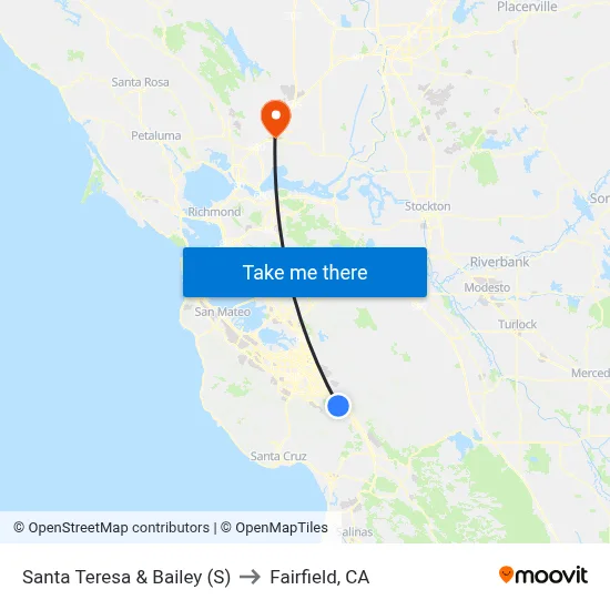 Santa Teresa & Bailey (S) to Fairfield, CA map