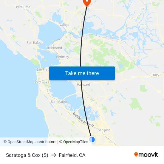 Saratoga & Cox (S) to Fairfield, CA map