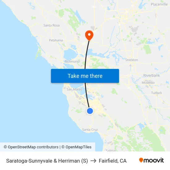 Saratoga-Sunnyvale & Herriman (S) to Fairfield, CA map