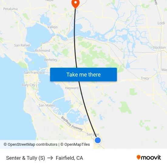 Senter & Tully (S) to Fairfield, CA map