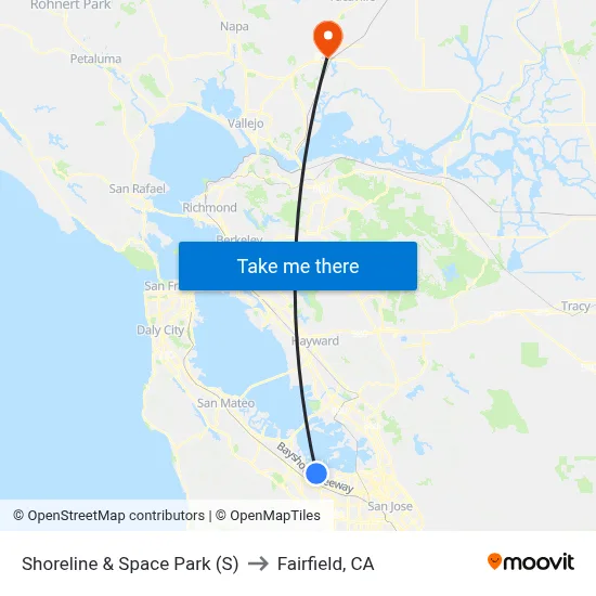 Shoreline & Space Park (S) to Fairfield, CA map