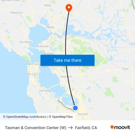 Tasman & Convention Center (W) to Fairfield, CA map
