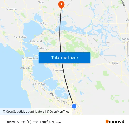 Taylor & 1st (E) to Fairfield, CA map