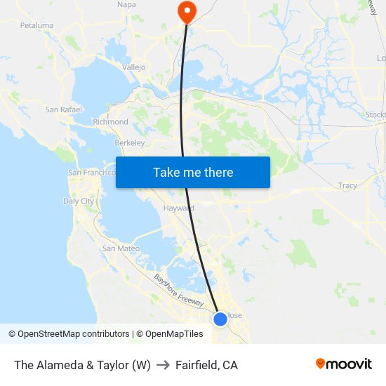 The Alameda & Taylor (W) to Fairfield, CA map