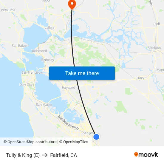 Tully & King (E) to Fairfield, CA map