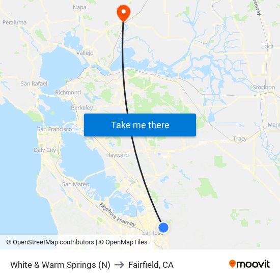 White & Warm Springs (N) to Fairfield, CA map