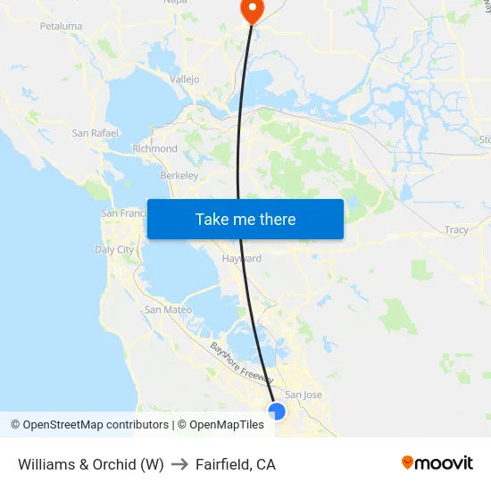 Williams & Orchid (W) to Fairfield, CA map
